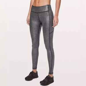 Lululemon, Speed Up Tights 28”, Luminosity Foil Print,  Black/Silver, 10